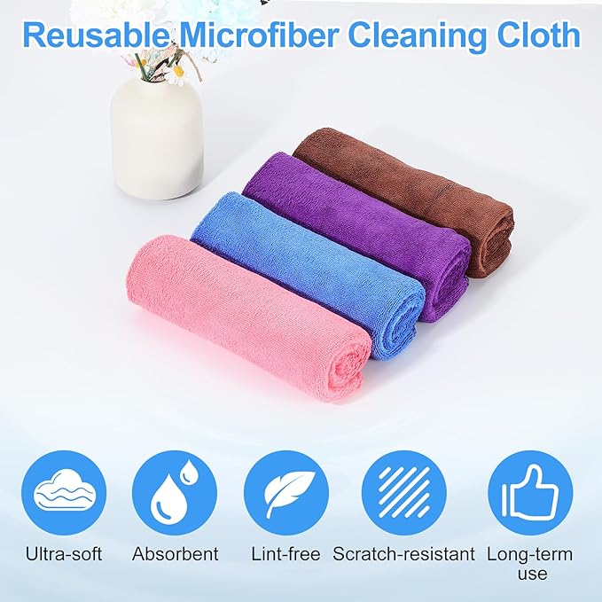 HARFINGTON 6 Pack Microfiber Cleaning Cloth, 16" x 12" Multi-Functional Cleaning Towels Reusable Absorbent Rags with Hook for Car Wash Kitchen Household Window Clean, Brown