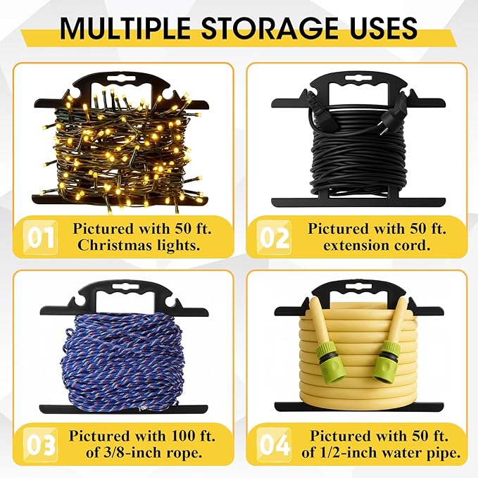 Ripeng 2 Pcs ABS Heavy Duty Extension Cord Storage Reel, Portable Christmas Light Storage Cord Organizer, Portable Hose Organizer Wrap-holds 100 Feet, H-shape Reel (Black)