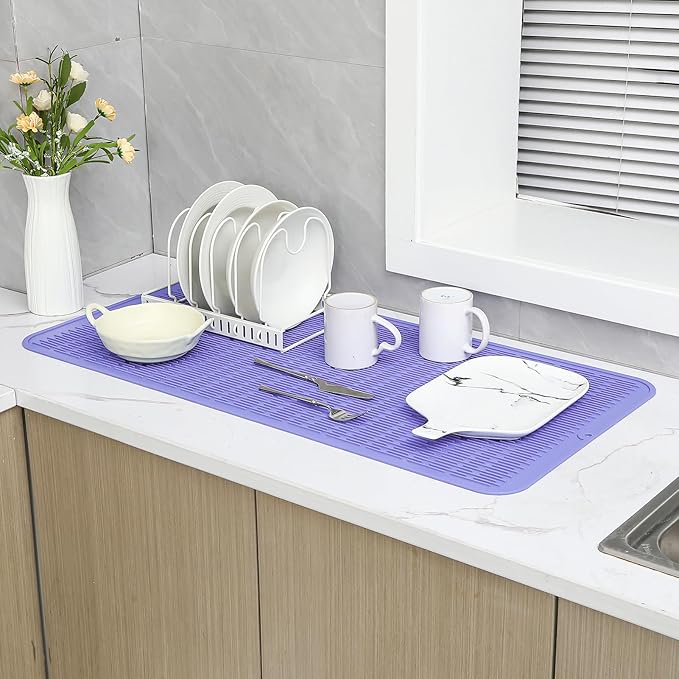 MicoYang Silicone Dish Drying Mat for Multiple Usage,Easy clean,Eco-friendly,Heat-resistant Silicone Mat for Kitchen Counter or Sink,Refrigerator or Drawer Liner Light Purple 5XL 36inches x 18inches