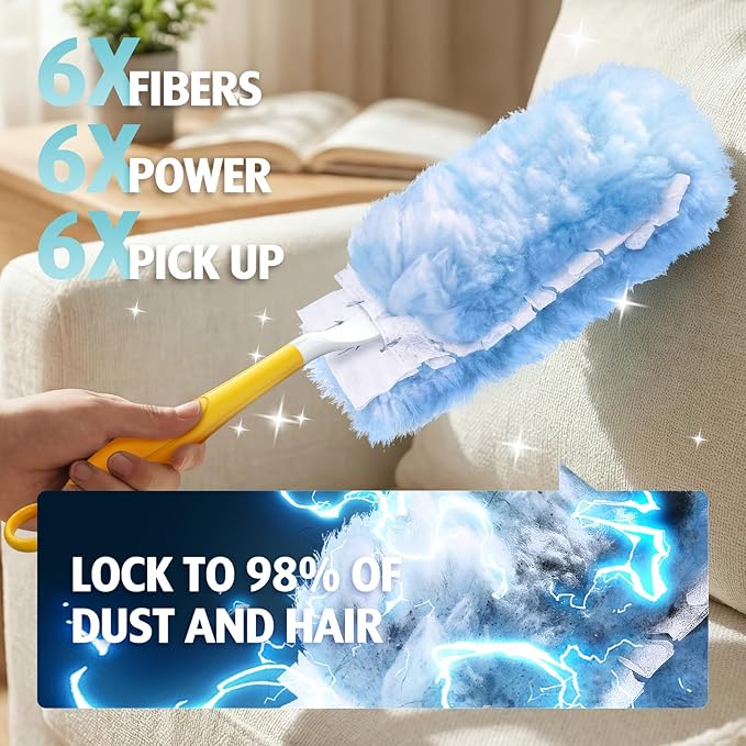 Duster Refill for Swiffer Duster, 50 Count Heavy Duty 2 Side 360° Duster Refills, 6X Microfibers, Disposable Multi Surface Dusters for Cleaning (Not Include Handle)