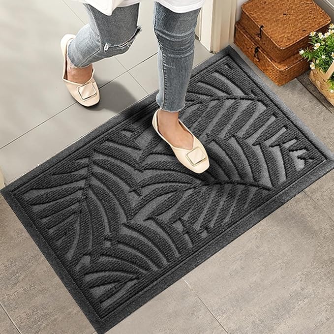 Front Door Mat, Absorbent Resist Dirt Welcome Door Mat Indoor Outdoor, Waterproof Doormat, Sturdy Non Slip Backing, Fade Resistant, Low Profile Entry Mat for Entryway, 36×24, Grey