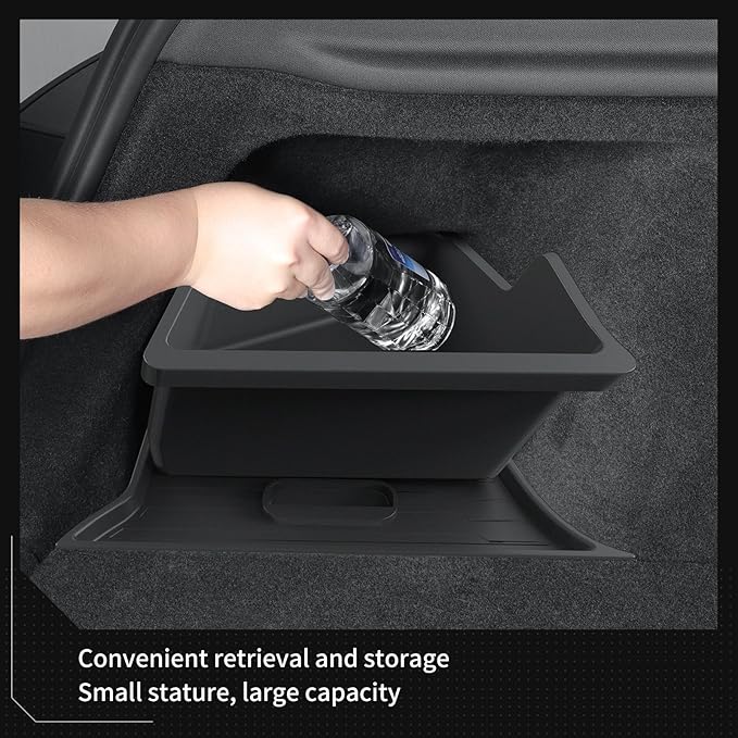 LUCKEASY 2PCS Trunk Corner Up Storage Box for Tesla Model Y Juniper 2025 2026 Need Lid Under Box Trunk Storage Bins for Model Y Juniper Accessories TPE Black