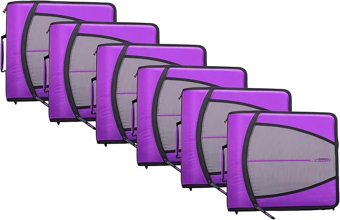 Case-it Mighty Zip Tab School Zipper Binder | 3-Inch O-Rings, 600-Sheet Capacity, 5-Subject Expanding File Folder, Multiple Pockets & Storage Organizer, Shoulder Strap | D-146 Deep Purple | 6 Pack