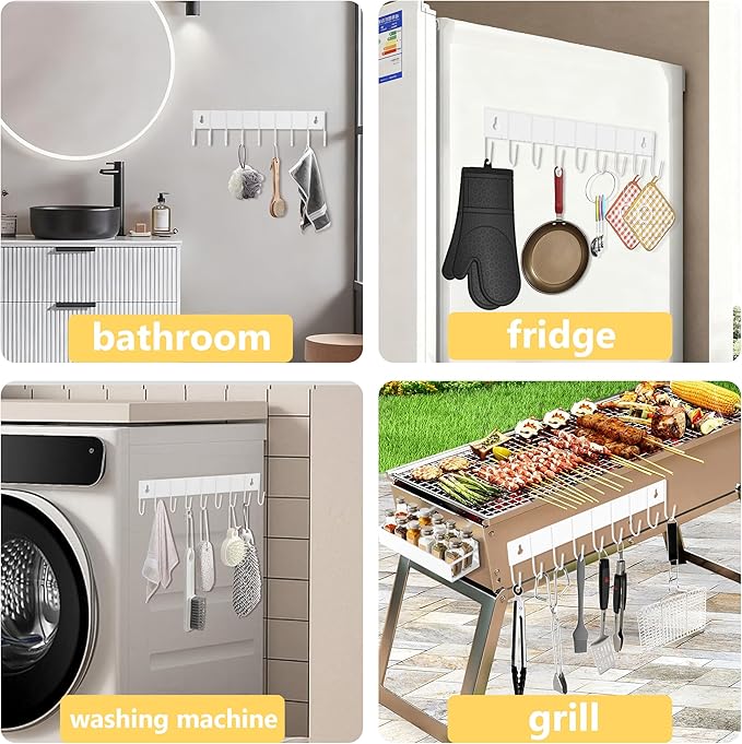 Magnetic Spice Rack Organizer for Fridge Seasoning Organizer for Kitchen storage with Screw Magnetic Shelf with Hook for Refrigerator and Oven (4pack1hook-White)