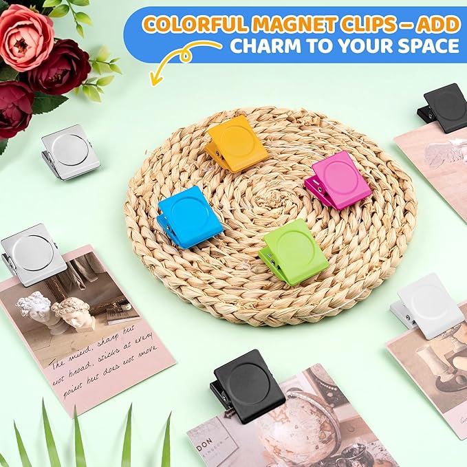 Grtard 48 Pack Magnetic Clips Heavy Duty, Magnet Clips for Fridge, No-Scratch Magnetic Clip for Refrigerator, Strong Magnets with Clip for Cruise Cabin, Whiteboard, Locker, Note List, Photo Display