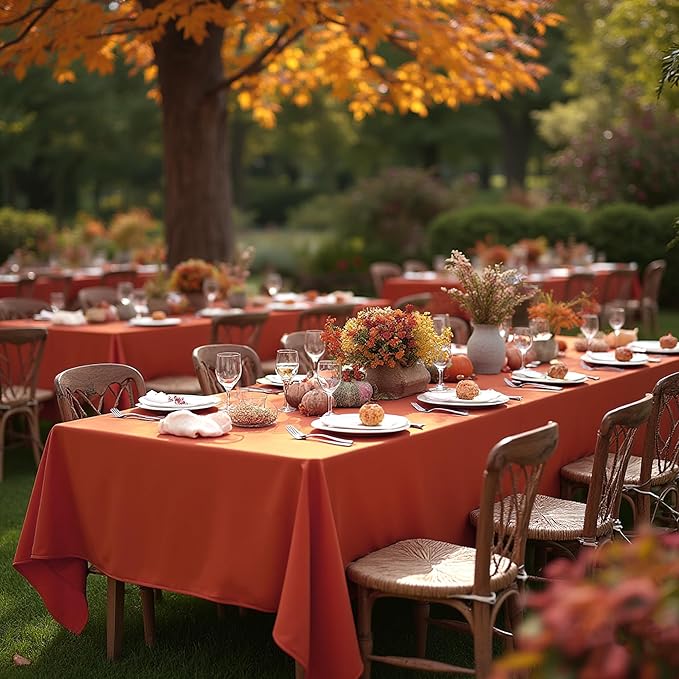 sancua Thanksgiving Tablecloths for 8 Foot Rectangle Tables, 6 Pack Burnt Orange - Washable Polyester Fabric Fall Table Cloth for Holiday Party, Birthday, Banquet Reception, 60x120 Inch Rust