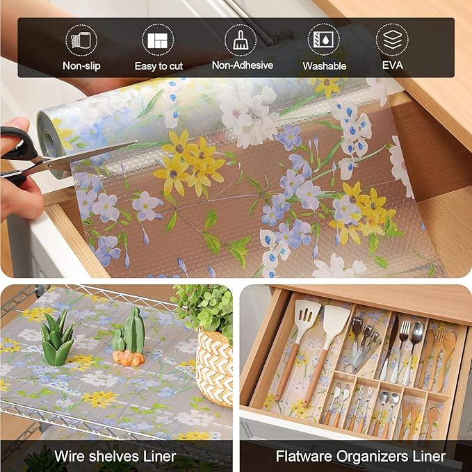 Cooyes Shelf Liner - Premium Non-Adhesive Cabinet & Drawer Liner for Kitchen - Waterproof Shelf Paper with Modern Pattern - Durable EVA Cabinet Mat - Easy to Cut (11.8" W x 118" L)