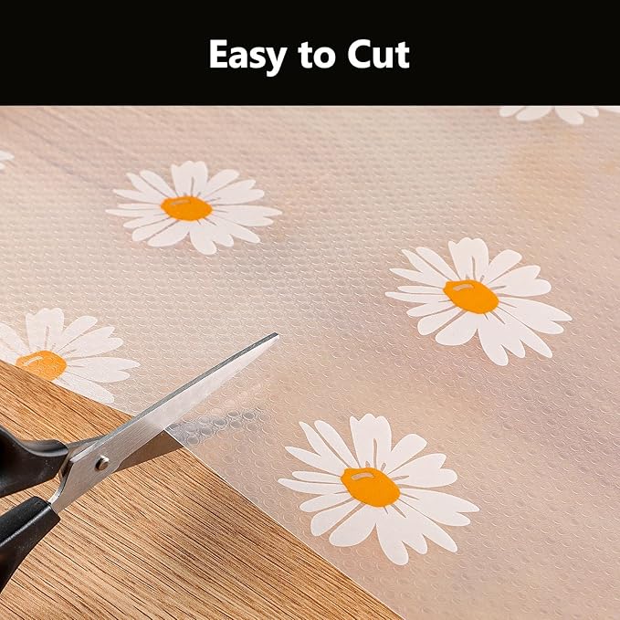 INNOLITES Shelf Liners for Kitchen Cabinets – Drawer Liner Waterproof & Oil-Proof, Non-Adhesive EVA with Floral Pattern – Durable Washable, Easy to Clean (Clean Daisy, 23.6" x 360")
