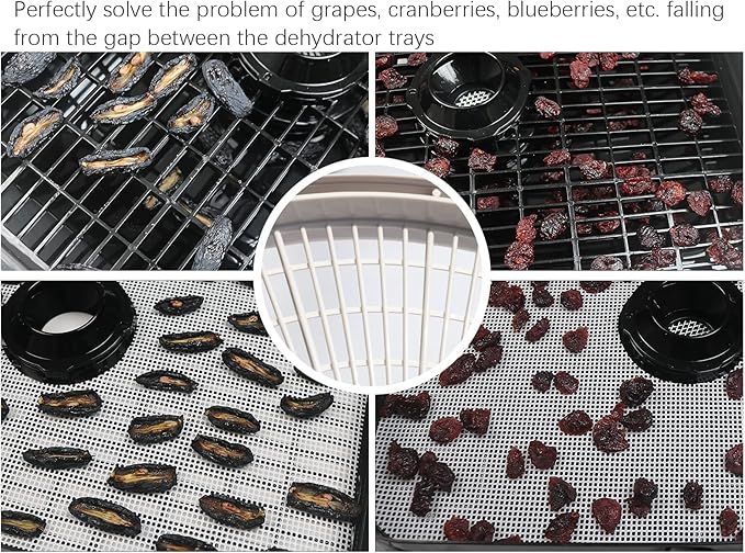 Silicone Food Dehydrator Sheets: 10-Pack - Reusable NonStick Silicone Liners for 12x13 inch Drying trays - Fit Cosori Magic Mill & Ivation - Jerky Herbs Fruit