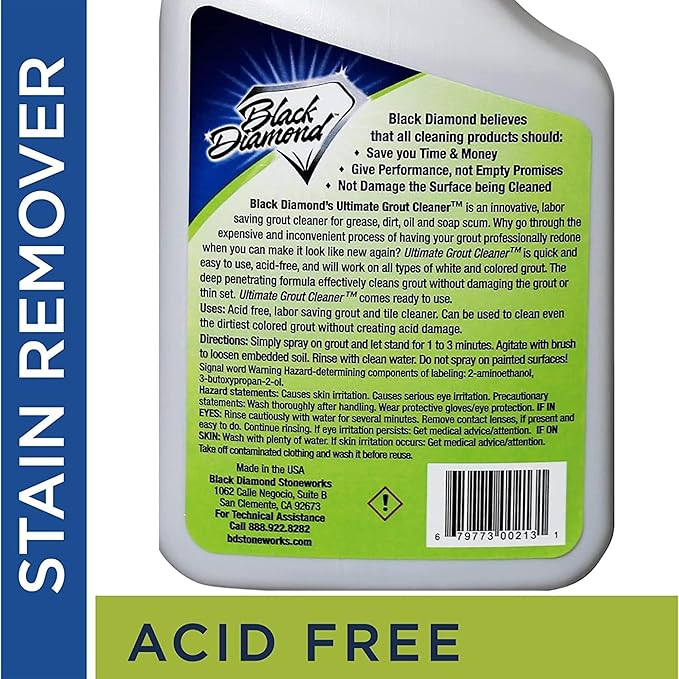 Black Diamond Stoneworks Marble & Tile Cleaner Gallon + Ultimate Grout Cleaner with Brush Quart (2-Pack) – Safe for Natural Stone, Deep Grout and Tile Cleaning to Restores Shine