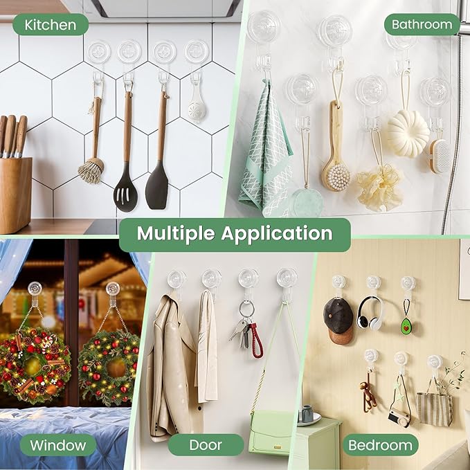LUXEAR Suction Cup Hooks 6 Pack, Clear Suction Cup Hanger Waterproof Vacuum Damage-Free Suction Holder for Shower, Bathroom, Glass, Door, Windows, Kitchen Max Hanging up to 11 lbs on Smooth Surface