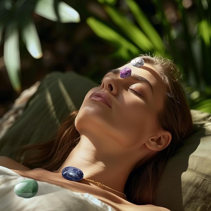 7 Chakra Stone Set, 0.8 Inches Large Size Polished Crystals - Natural Tumbled Gemstones Decorative Rocks for Vase Filler, Aquarium, Fish Tank, Indoor Plants, Indoor Fountain Stones