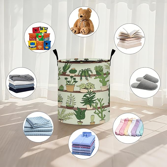 Cactus Laundry Basket Laundry Hamper With Handles Collapsible Laundry Baskets Storage Basket For Room Bathroom Bedroom Decor