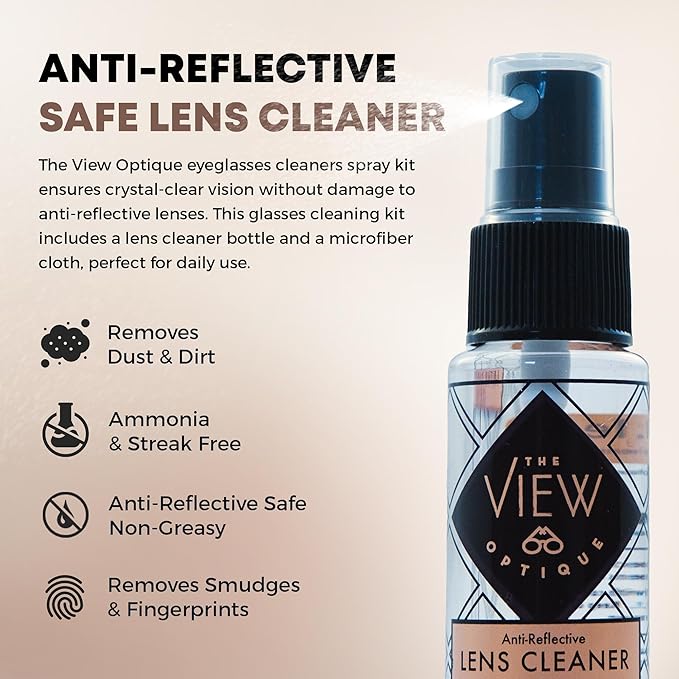 Anti-Reflective Lens Cleaner Spray Kit – (1) 8oz & (1) 1oz Glasses Cleaner Spray for Eyeglasses, Sunglasses, Lenses, Screens & Camera Cleaning Kit (2 Piece Set)