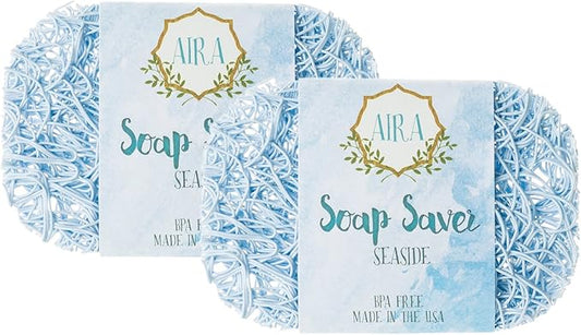 Aira Soap Saver - Dish & Holder Accessory - BPA Free Shower & Bath Holder - Drains Water, Circulates Air, Extends Life - Easy to Clean, Fits All Dish Sets - Seaside Two Pack