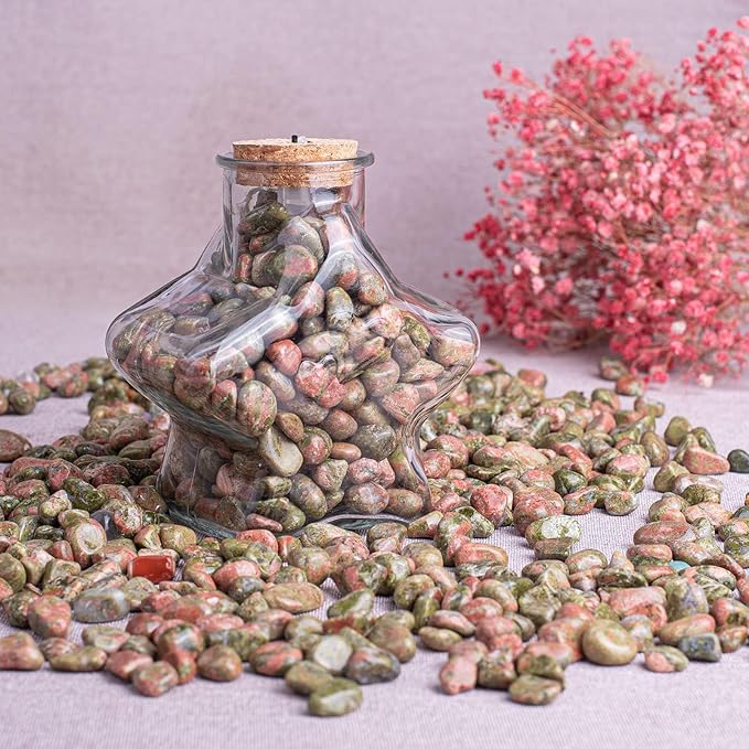 Polished Unakite Crystal Stone Set - 72 Pcs, 0.5" 10 oz Handpicked Tumbled Gemstones Rocks, Pebbles for Reiki, Chakra, Healing, Home Decor