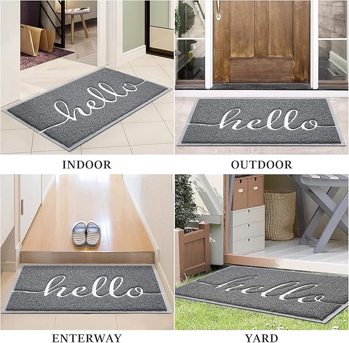 Door Mat (30"x17.5",Grey), Welcome Mat Low Profile Front Doormat Non Slip Rugs for Entryway, Patio, High Traffic Areas