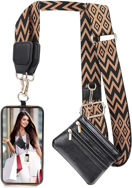 XANGNIER Clip and Go Strap for Phone with Wallet Crossbody, Phone Strap with Zippered Wallet, Adjustable Anti Theft Cellphone Lanyard for Women, Cellphone Chain Accessories,Multicolor 6