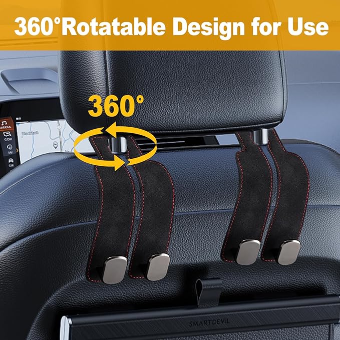 JinnEterri Car Purse Hook Purse Hook for Car Seats Headrest Car Seat Hooks,Heavy Duty Vehicle Organizer for Handbags, Groceries, Purses, Keep Car Tidy (Black, 4 Pack)