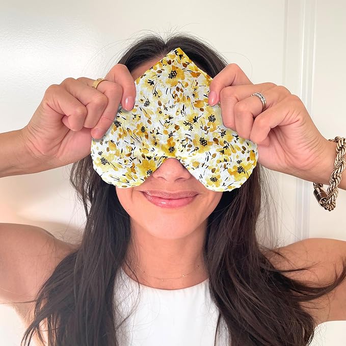 Hormone Balance Eye Pillow – Yellow Floral Heart with Lavender + Flaxseed – Anxiety Relief Compress for Sleep, Emotional Regulation, & Self-Care Under $40