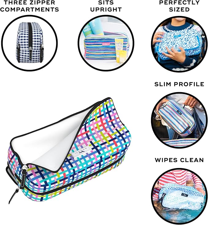 SCOUT 3-Way Bag - Travel Makeup Pouch and Toiletry Bag for Women with Three Zipper Compartments - Stands Upright, Wipes Clean