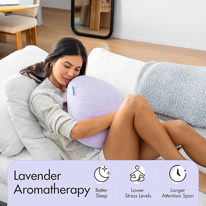 Quiet Mind Lavender Scented Weighted Body Pillow for Kids & Adults, Large (12lb) – Lavendar Infused Aroma with Recycled Glass Beads & Chemical-Free Fabric – Sensory Sleep Cuddle Pillow