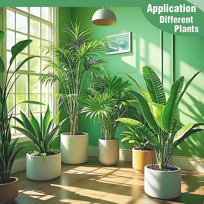 LINGHUI 6 Pack Plant Support Stakes, 10" Wide x 16" High,Heavy-Duty Half Round Peony Support Ring and Cage for Indoor and Outdoor Plants, Peony, Tomato, Hydrangea, Rose(100 Plant Ties)