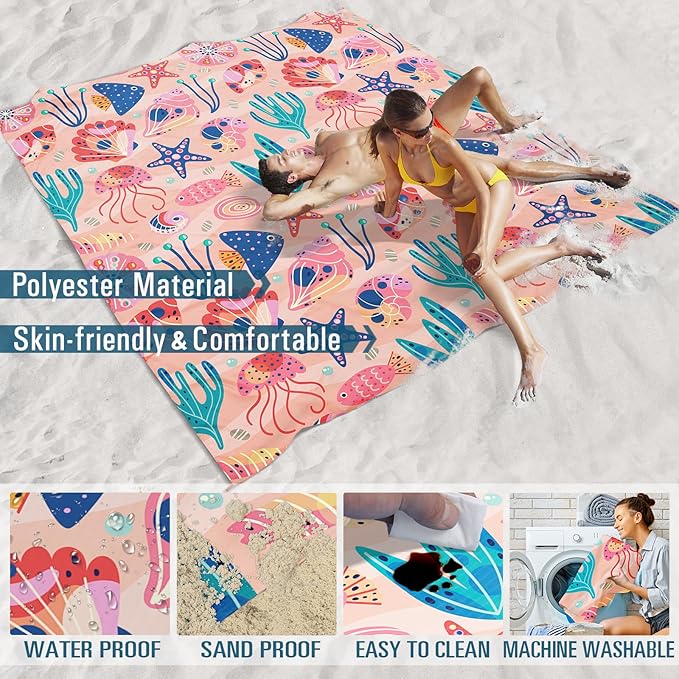 Famstar Beach Blanket Sandproof Waterproof 78''×81''1-5Adults Oversized,Compact Lightweight Durable Beach Mat for Travel Camping Hiking Picnic Blanket