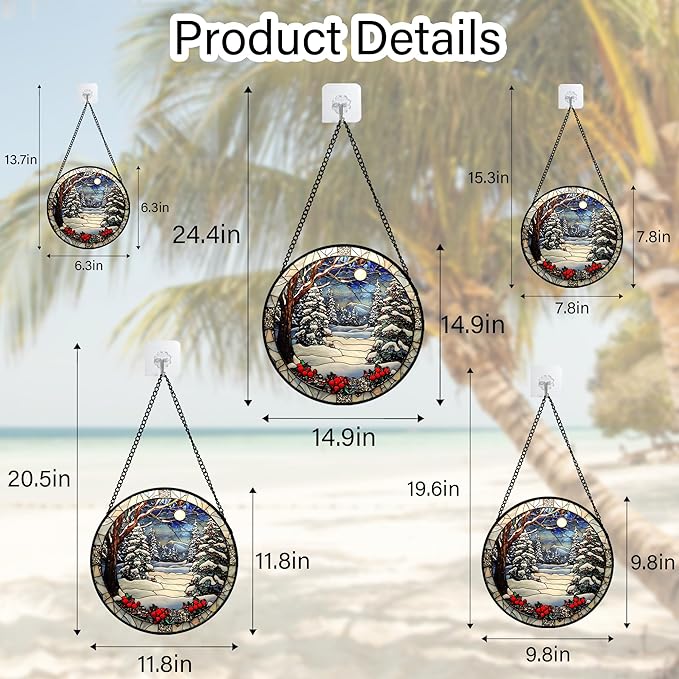 Stained Glass Window Hanging Christmas Tree Winter Snow Night Scenery Large 14.9" - Suncatcher Door Garden Kitchen Sun Catcher Home Decor Birthday for Mom Men Woman Friend