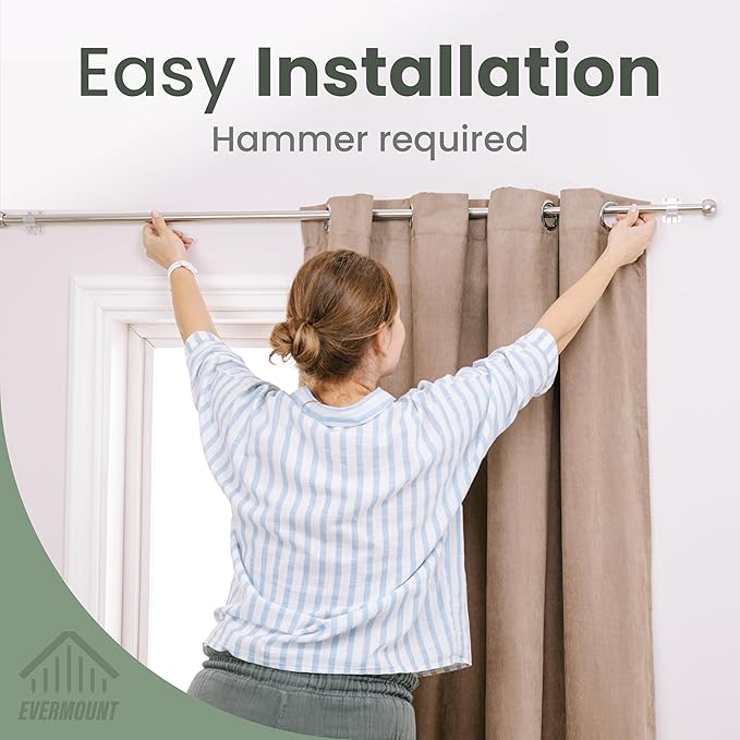 No Adhesive Heavy Duty Curtain Rod Holders with Wide Hook, 5X Stronger Than Adhesive Curtain Rod Hooks,Tension Curtain Rod Bracket for Wall with Pin Guide, Curtain Wall Mount (4 Pack, for 0.75" Rods)