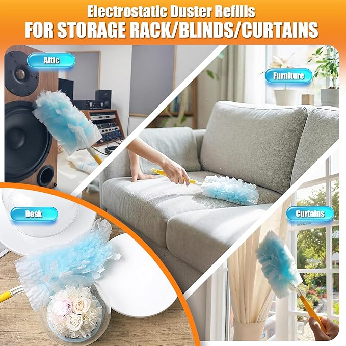 80 Count Duster Refills with 1 Short Handle & 3 ft Extendable Handle, Compatible with Swiffer Duster, 180° Disposable Microfiber Cleaning Dusters, Unscented