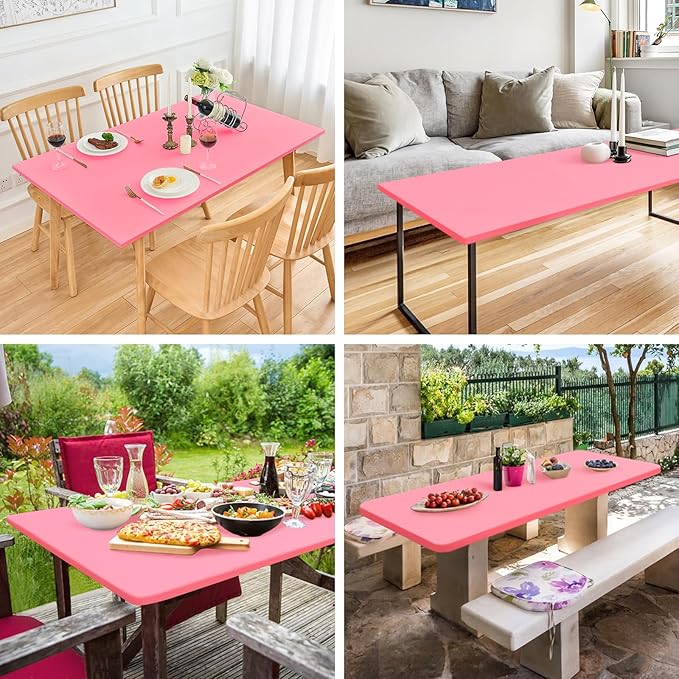 NEWISHER Fitted Rectangle Tablecloth 36 x 48 Inch Elastic Table Cloth Stretch Spandex Table Cover Pink Washable Polyester Table Top Cap Cover for Dining Picnic Camping Indoor and Outdoor