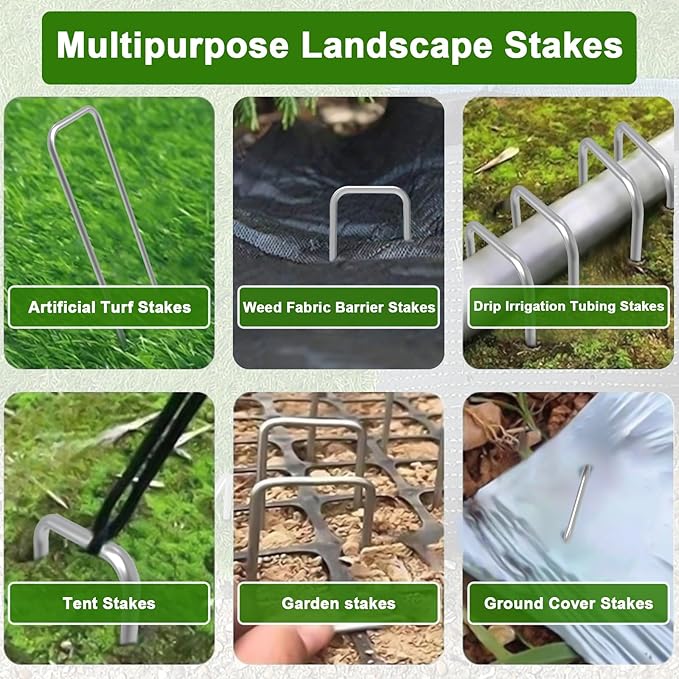 AAGUT Garden Stakes Pins, Landscape Staples 250 Pack 6 Inch 11-Gauge Galvanized Lawn Stake for Dog Fence, Weed Barrier Fabric, Ground Cover, Irrigation Tubing Soaker Hose, Chicken Wire