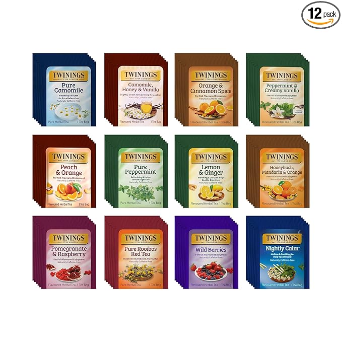 Twinings 48 Tea Bags Herbal Variety Pack – 12 Herbal Flavors, Caffeine-Free, Individually Wrapped, Perfect Tea for Any Occasion