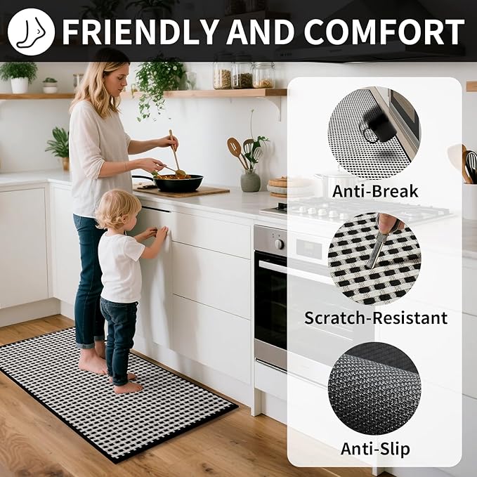 YDKGL Kitchen Runner Rugs Non Slip Washable, Super Absorbent Soft Chenille Braided Kitchen Mats for Floor Rubber Backing Sink Mat Standing Hallway Floor Mat, Easy Clean, Black 17"x59"