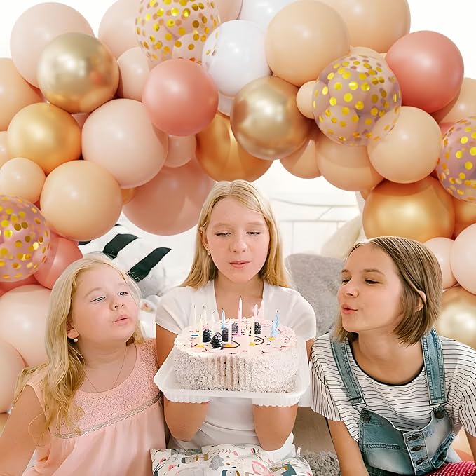 Ouddy Party Blush Balloons Arch Garland Kit, Different Sizes 12 10 5Inch Peach Rose Gold Pastel Orange Metallic Confetti Balloon for Bridal Baby Shower Wedding Birthday Party Decoration