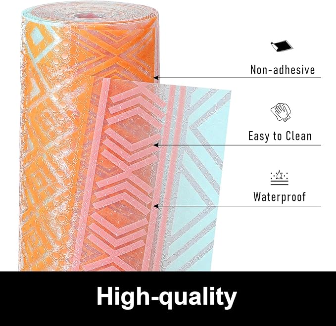 Cooyes Shelf Liners for Kitchen Cabinets Waterproof & Oil-Proof Kitchen Cupboard Mats Non-Slip Drawer Mats EVA Material Non-Adhesive Fridge Liner for Shelves (11.8" W x 236" L)