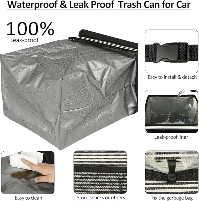 ELONGRIVER Car Trash Can Bin for Back Seat Leak Proof, Cute Car Trash Bag Hanging, Vehicle Trash Can for SUV Truck Van, Automotive Garbage Cans Front Seat Stripe
