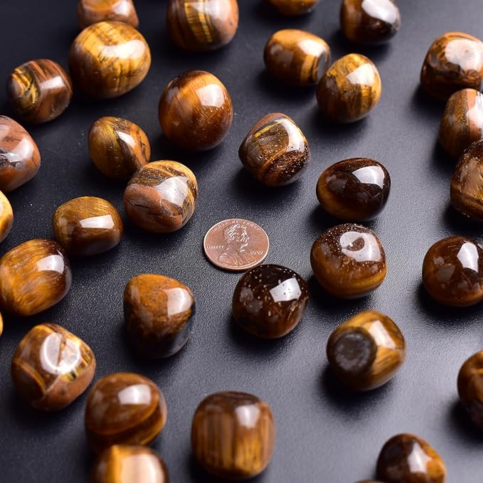 Polished Stone Set Tigers Eye Crystals, 0.8" Handpicked Tumbled Gemstones Rocks, Pebbles for Reiki, Chakra, Healing, Home Decor