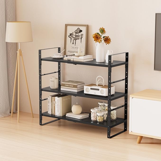 Multi-Functional Metal Shoe Rack, Space-Saving, Perfect for Entryway, Closet, Bathroom, etc. - Sturdy and Durable, High Weight Capacity（1PACK/Black/Large