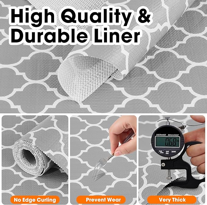 Gopas Drawer and Shelf Liner for Kitchen Cabinets Non-Adhesive, Non-Slip Cabinet Liner Shelf Paper Strong Grip Waterproof Easy to Clean for Kitchen Shelves Cupboard, Gray Lantern,12IN X 30FT
