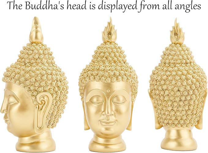 Buddha Head Statue (Gold), Ideal for Zen Space, Spiritual Decor, Buddhism Religious Room Decoration