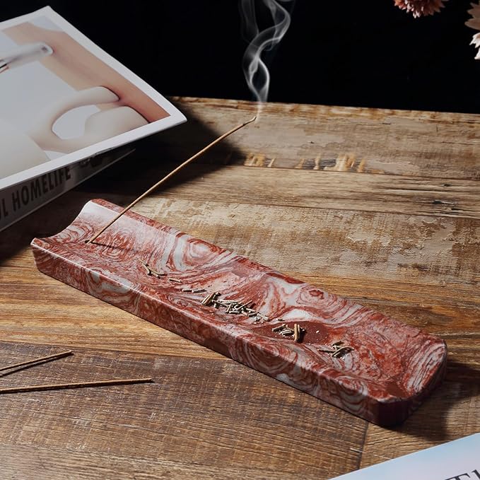 Koville Marble Incense Holder, Incense Holder for Sticks, Incense Sticks Holder Ash Catcher for Meditation Yoga SPA, Natural Stone Incense Burner, Home Table Decor (Red)