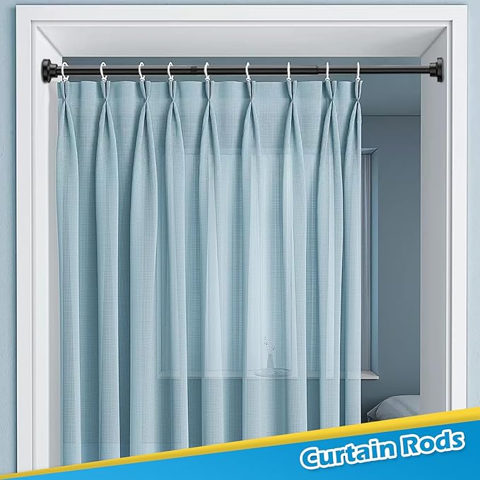 2pcs Spring Tension Rods 33 to 45 inch Adjustable Small Tension Curtain Rod No Drilling Expandable Tension Rod Black Spring Loaded Curtain Rods for Windows, Doorway, Closet