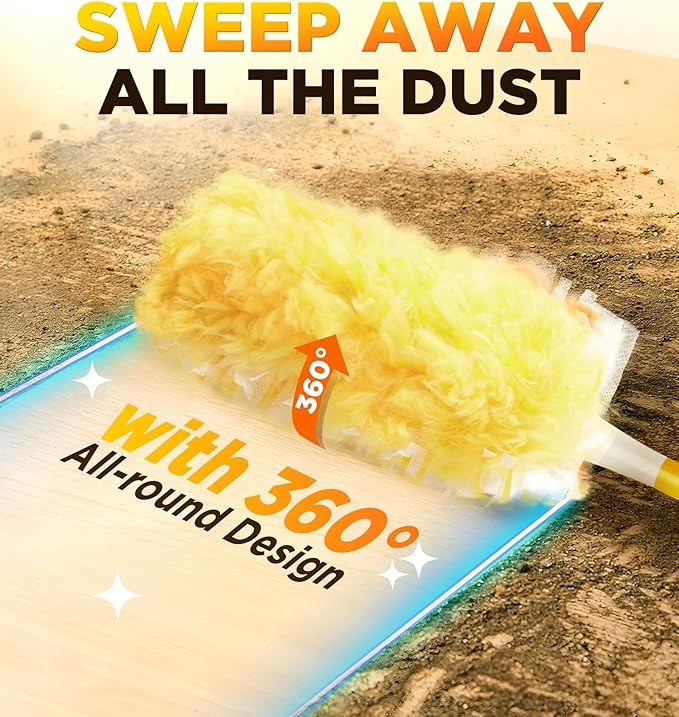Heavy Duty Duster Refills for Swiffer Duster, 12 Count Duster Refills with 1 Handle, Multisurface 360° Dusters with 4X Microfibers, Unscented Disposable Dusters for Cleaning