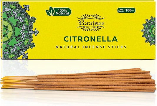 Raajsee Citronella Incense Sticks 100 gm Pack-100% Pure Organic Natural Hand Rolled Free from Chemicals-Perfect for Church,Aromatherapy,Relaxation,Meditation,Positivity & Sensual Therapy