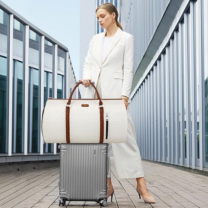 Convertible Garment Duffle Bags for Travel - Carry On Garment Bags With Toiletry Bag, Large Weekender Bags for Women Men 2 in 1 Hanging Suitcase Suit Travel Duffel Bags (2pcs Set, Off White Diamond)