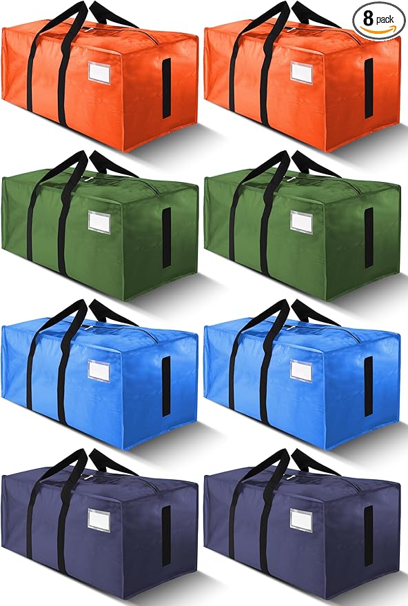 HOMESURE Supports 200lbs Heavy Duty Moving Bags - Strong Zipper & Wrap-Around Handles - Water-Resistant Storage Totes, Durable Alternative to Moving Boxes - 8 Pack -Multi-Color System for Easy Sorting