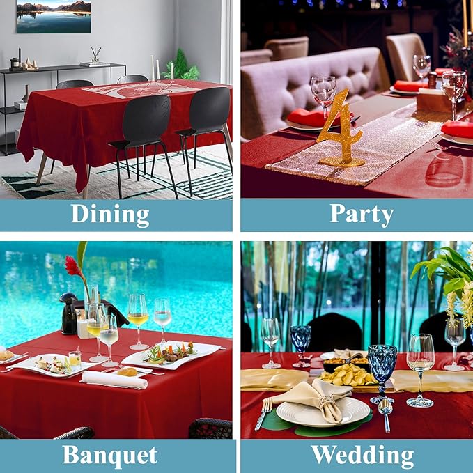 VidaFete Tablecloth 6 Pack 90 * 132inch Rectangle Table Cloth Polyester, Stain Wrinkle Resistant Polyester Dining Table Cover for Kitchen Dining Party Wedding Rectangular Buffet Decoration(Red)