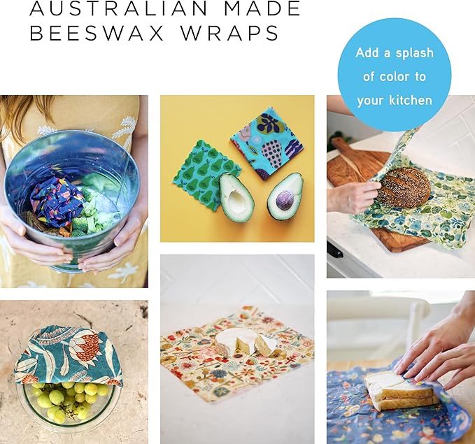 Honeybee Beeswax Wraps - Cheese Lovers Assorted Pack - Certified Organic Cotton Reusable Beeswax Wraps for Food - Plastic Wrap & Sandwich Bags Alternative - 4 Pack - Small, Medium & Large